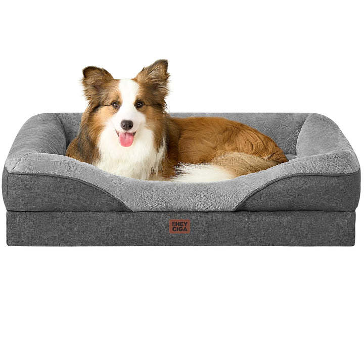 Orthopädisches Hundebett mit 4 Rändern Memory Foam 104x68cm Grau