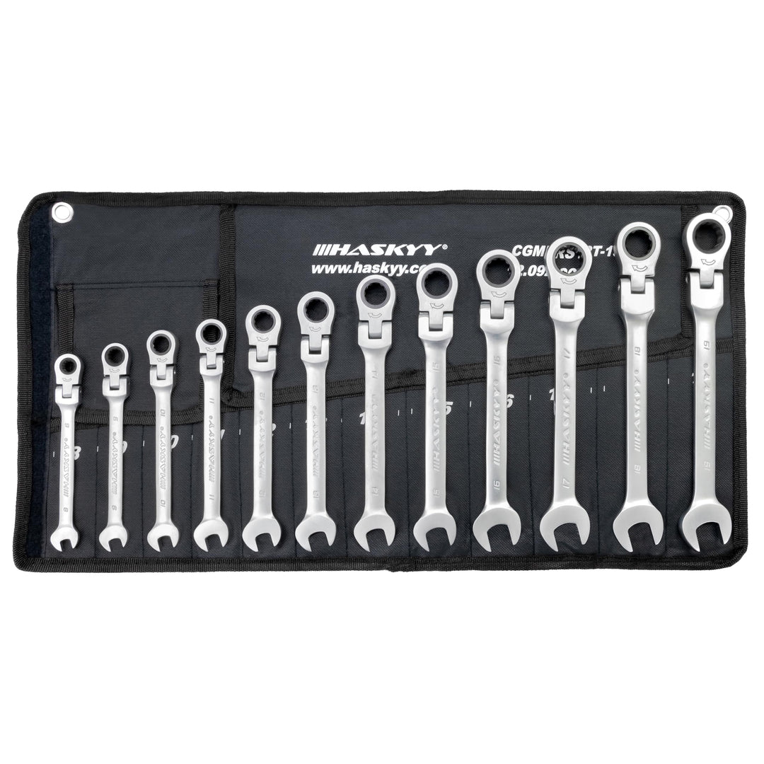 Gelenk-Ratschenschlüssel Set 12-tlg. 8–19 mm Chrom-Vanadium-Stahl - Bild 2