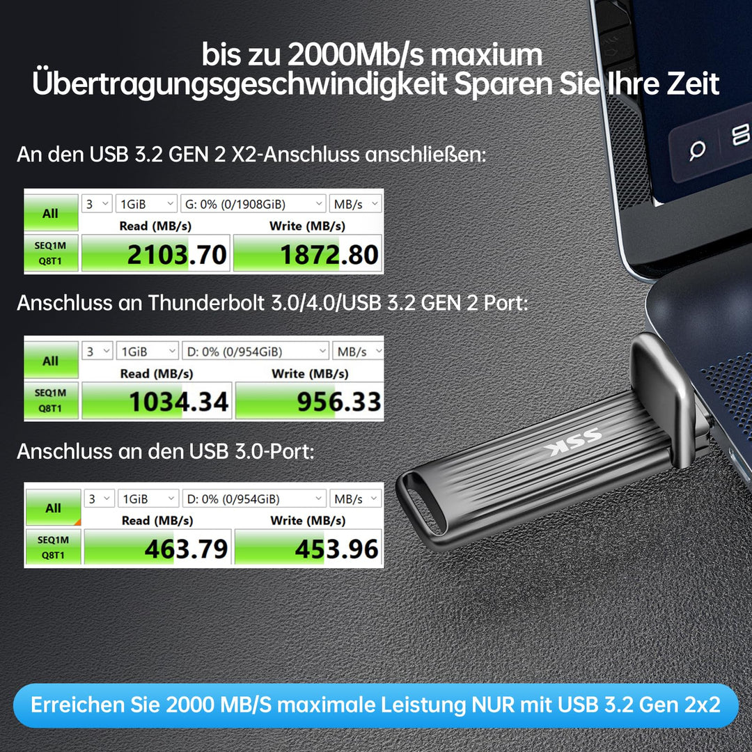 Externe SSD USB-C 1TB NVMe bis 2000 MB/s für Mac und PC - Bild 3