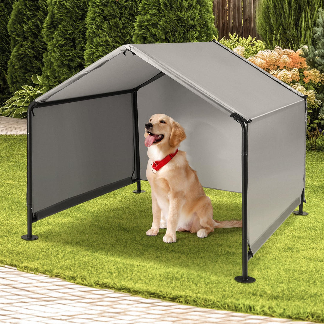 Hundehütte Outdoor 120x120x100cm Grau mit Sonnendach für grosse Hunde