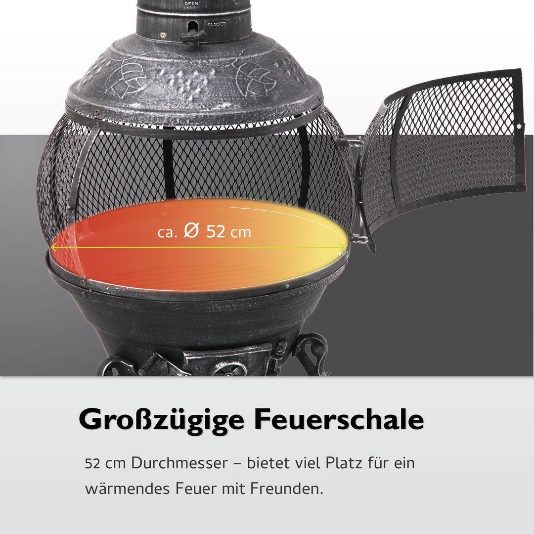 Gusseisen-Gartenkamin mediterran Ø 52 cm, 140 cm hoch mit Funkenschutz - Bild 3