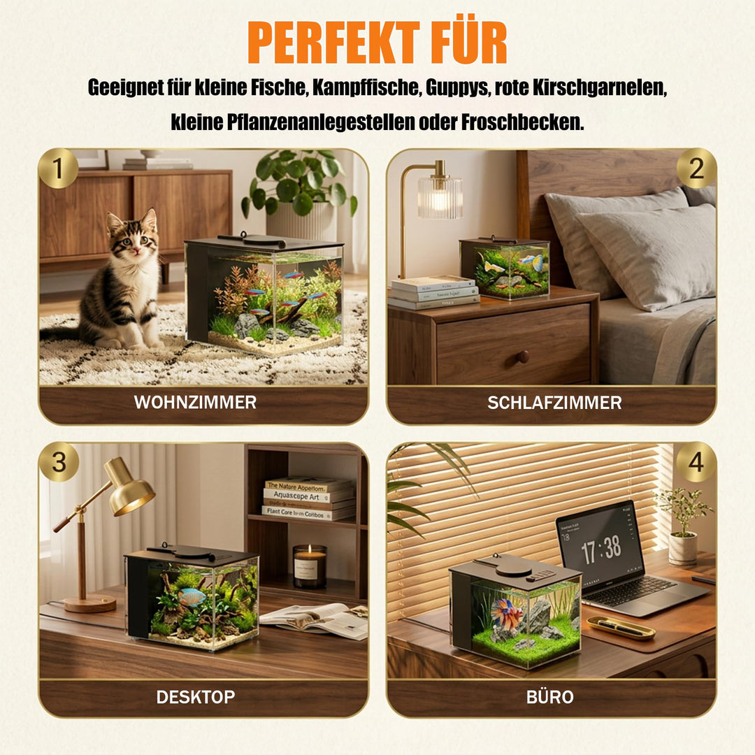 Mini Aquarium 3,7 L Acryl mit Filter und LED-Beleuchtung, Schwarz - Bild 5