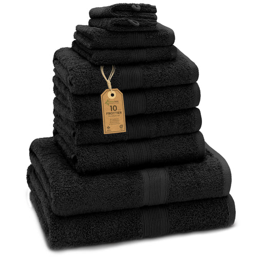Handtuch-Set 10-teilig 100% Baumwolle schwarz – Duschtücher, Handtücher, Waschlappen