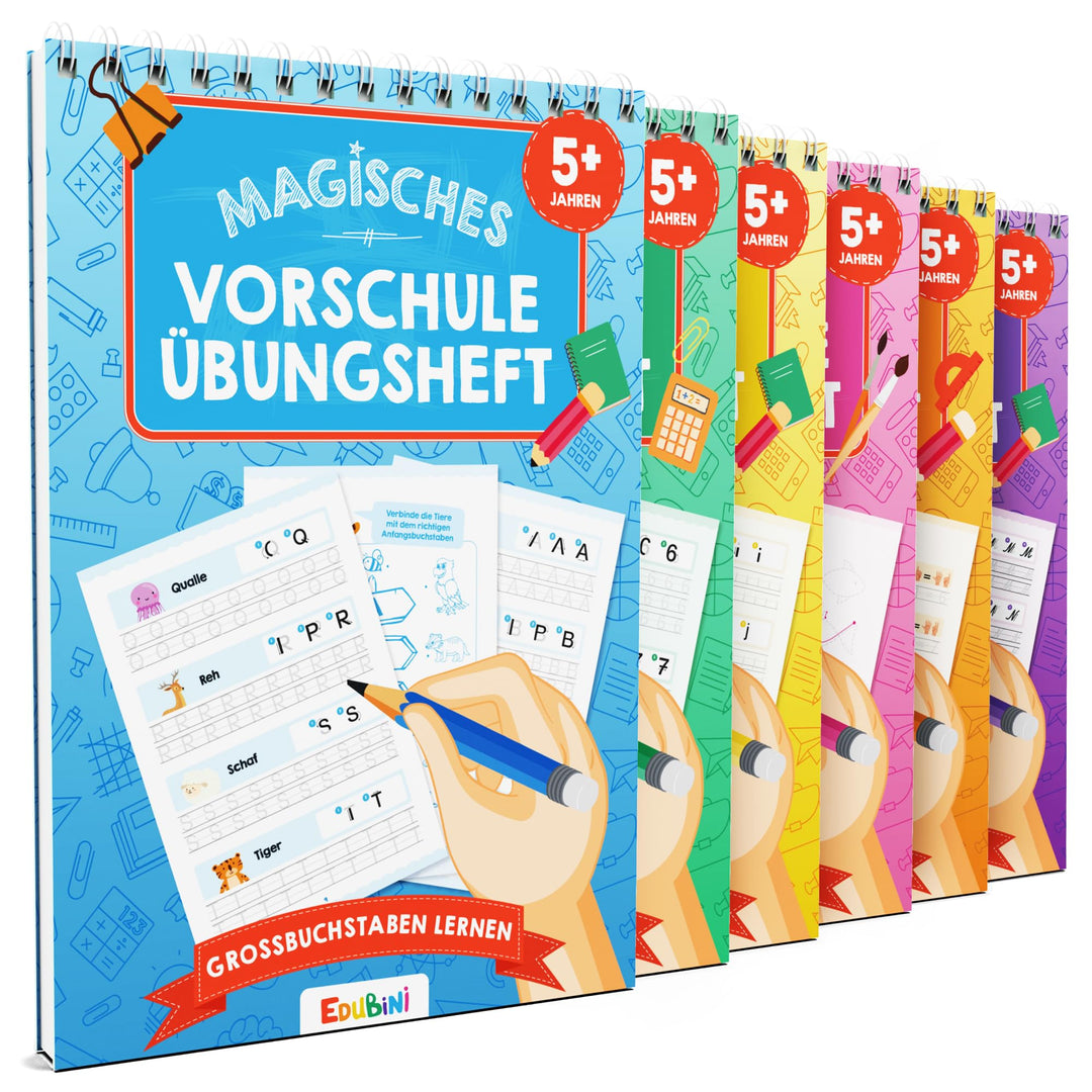 Schreiblernhefte Vorschule wiederverwendbar 6er Set mit Stift ab 5