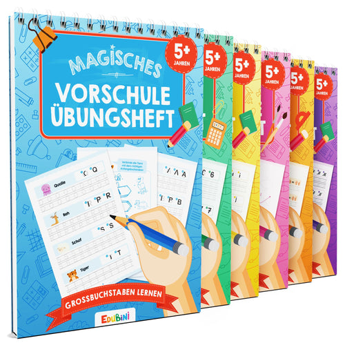 Schreiblernhefte Vorschule wiederverwendbar 6er Set mit Stift ab 5