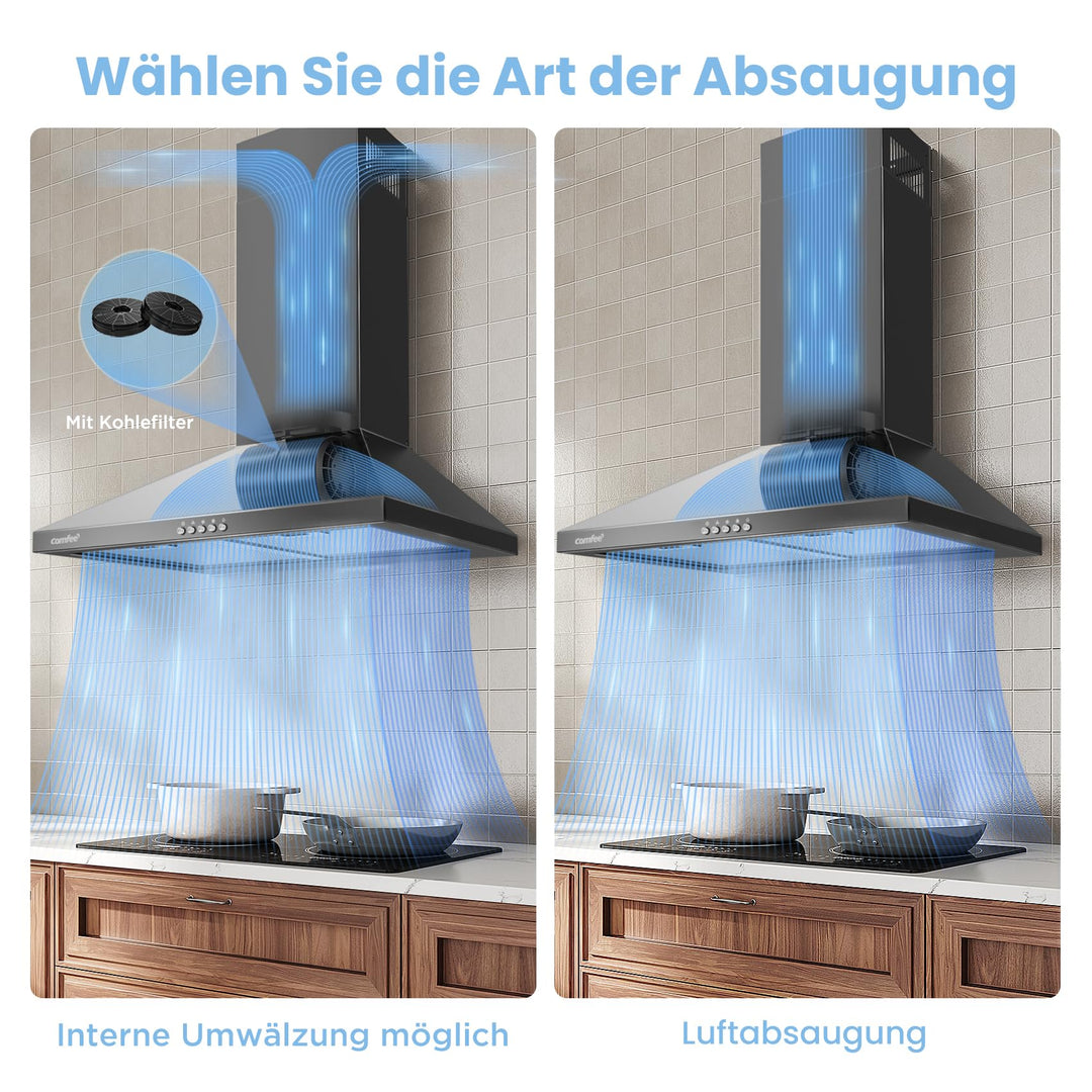 Dunstabzugshaube 60 cm Umluft Abluft Edelstahl Schwarz A++ 400m³/h - Bild 4