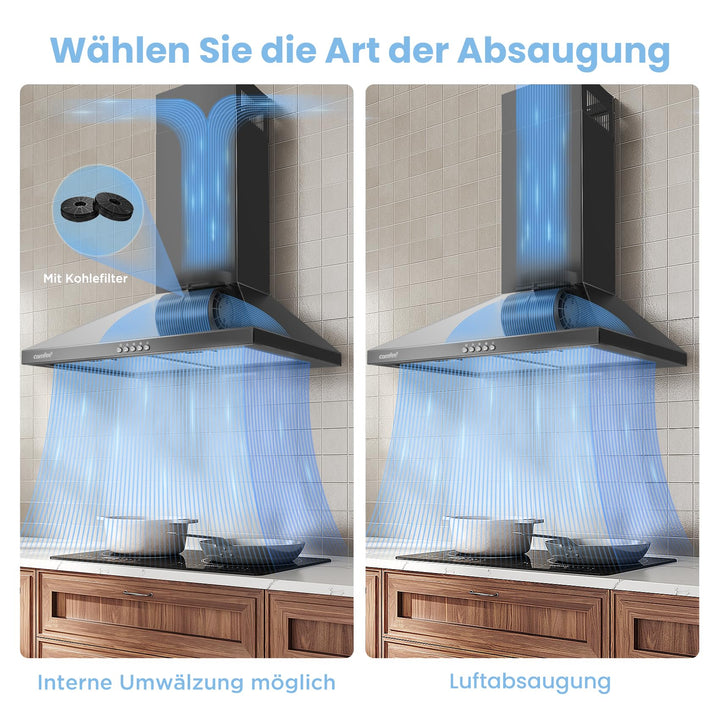 Dunstabzugshaube 60 cm Umluft Abluft Edelstahl Schwarz A++ 400m³/h - Bild 4