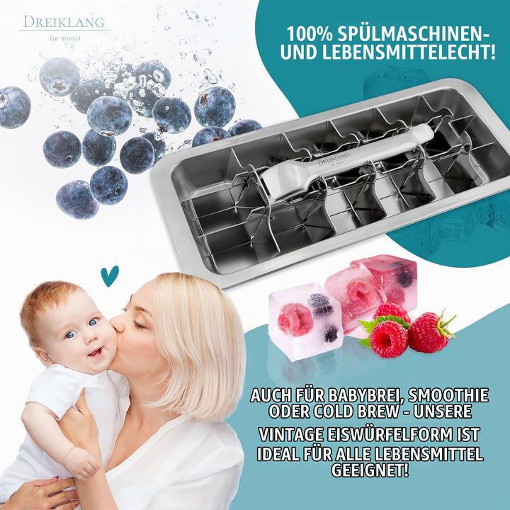 Eiswürfelform Edelstahl 18/8 mit Hebeleinsatz 36 Würfel 2er-Set - Bild 3