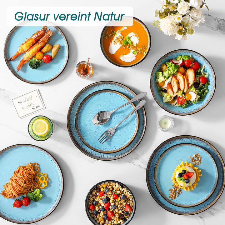 Tafelservice 24-teilig Steingut reaktive Glasur Seeblau 6 Personen - Bild 6