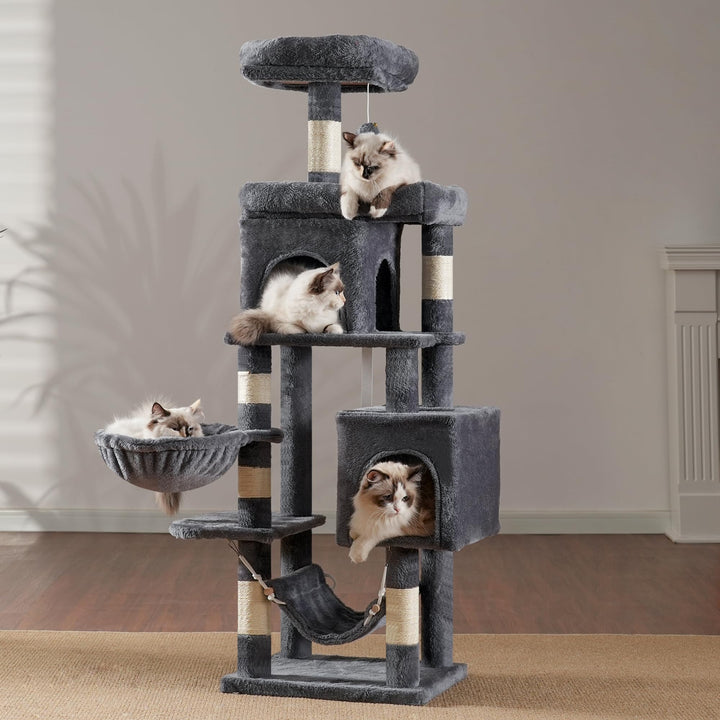 Kratzbaum 145 cm mit 2 Katzennester, Hängematte und Sisal-Kratzstämmen - Bild 9