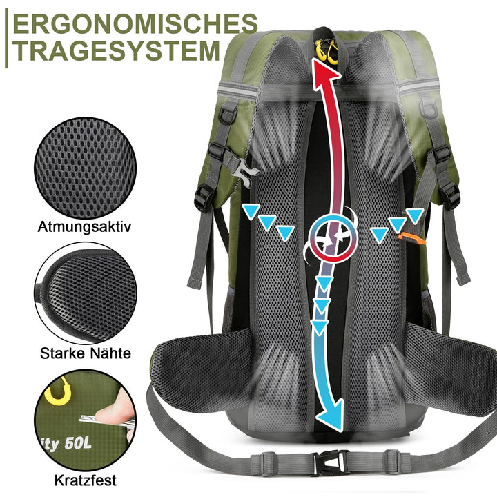 Wanderrucksack 50L mit Regenhülle Trekking Camping Unisex - Bild 6
