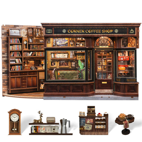 Book Nook Bausatz Coffee Shop 3D-Holzpuzzle mit LED 21x13x17cm