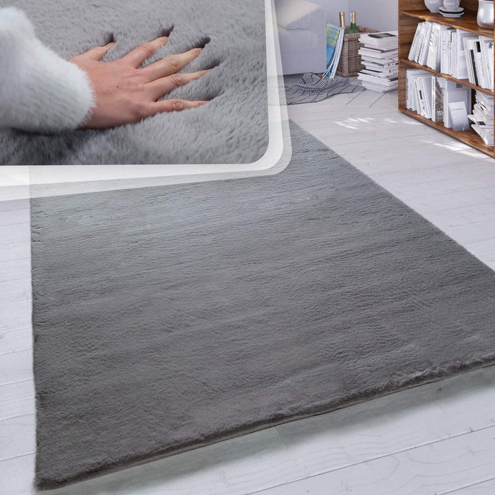 Hochflor Teppich Kunstfell Anthrazit 160x230 cm Shaggy Wohnzimmer