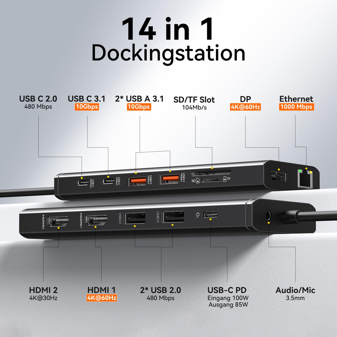 Dockingstation USB-C 14-in-1 Triple Display 4K mit 100W PD - Bild 2