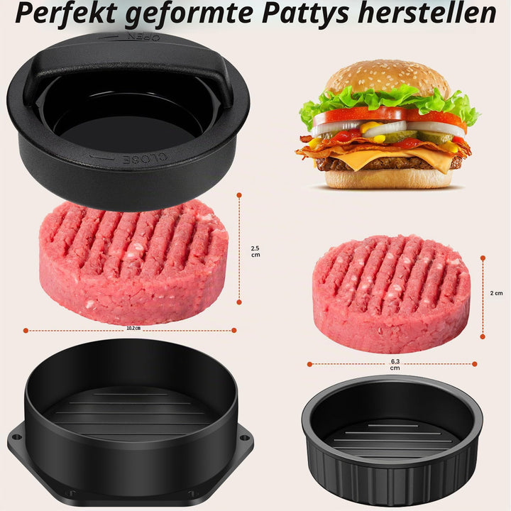 Grillbesteck Set 27-tlg Edelstahl Plancha BBQ mit Burgerpresse - Bild 4