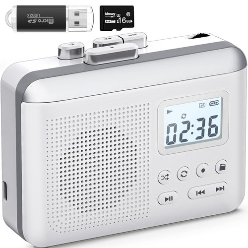 Kassettenspieler tragbar mit MP3-Konverter, SD-Karte & 1000-mAh-Akku