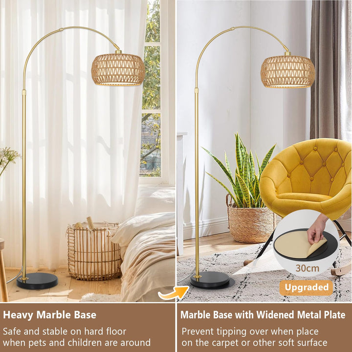 Bogenlampe Rattan Stehlampe dimmbar mit Fernbedienung App gold - Bild 8