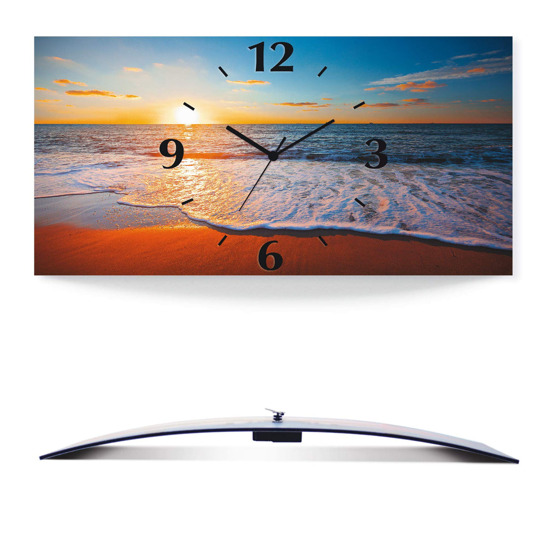 Wanduhr lautlos Aluminium Strand-Motiv Funk 50x25 cm Rechteck