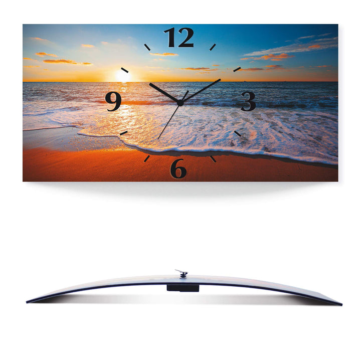 Wanduhr lautlos Aluminium Strand-Motiv Funk 50x25 cm Rechteck