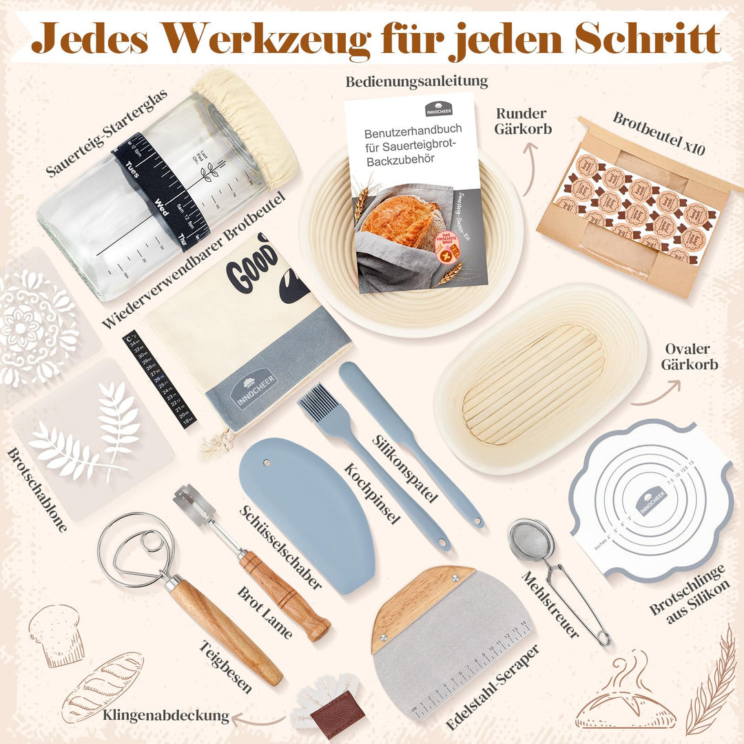 Sauerteig Starter Set mit Gärkorb rund 23cm &amp; oval 25cm, 20-teilig - Bild 8
