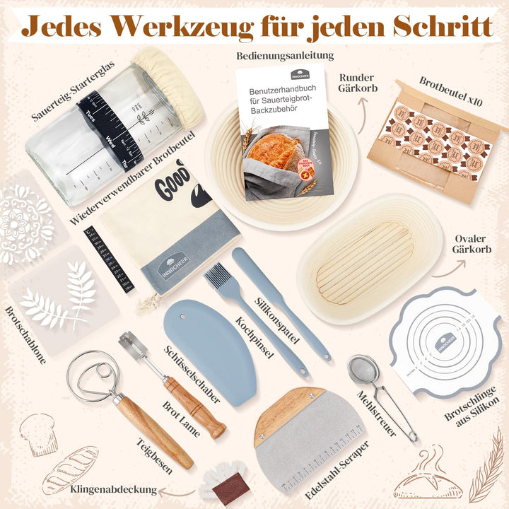 Sauerteig Starter Set mit Gärkorb rund 23cm &amp; oval 25cm, 20-teilig - Bild 8