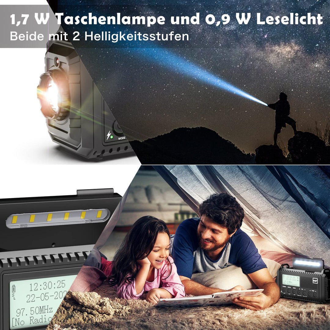 Kurbelradio DAB+ FM mit Solarpanel, LED-Taschenlampe &amp; SOS-Alarm - Bild 7