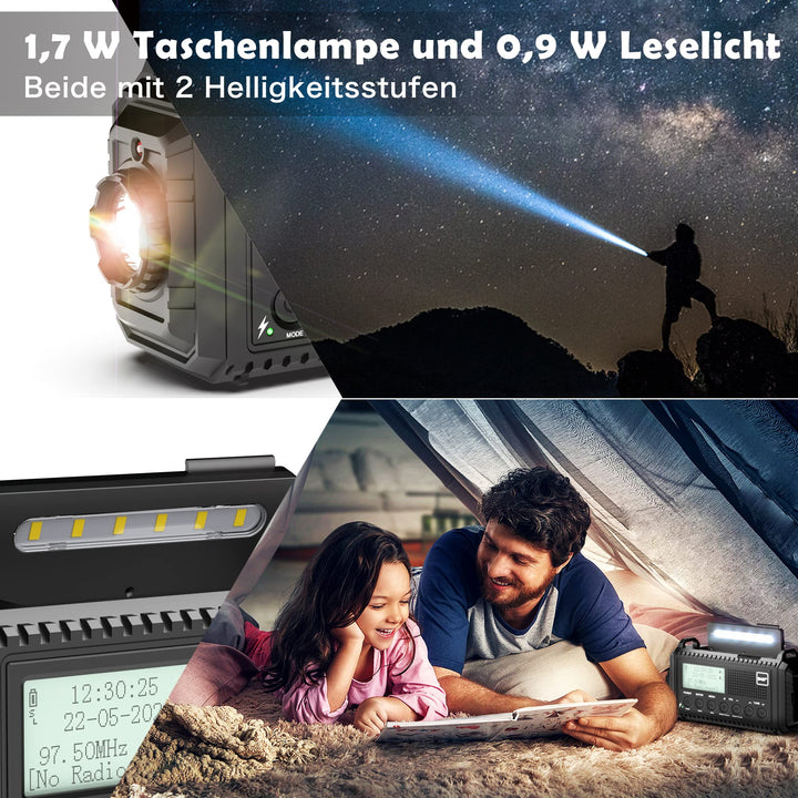 Kurbelradio DAB+ FM mit Solarpanel, LED-Taschenlampe &amp; SOS-Alarm - Bild 7