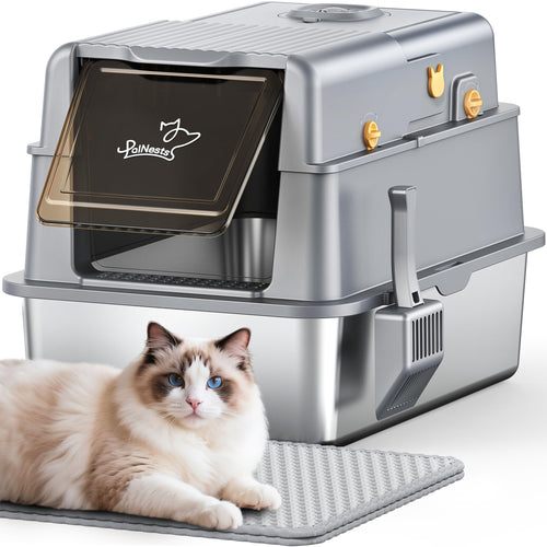 Katzentoilette Edelstahl XXL geschlossen 60,5x40,5x39,5 cm 3-in-1