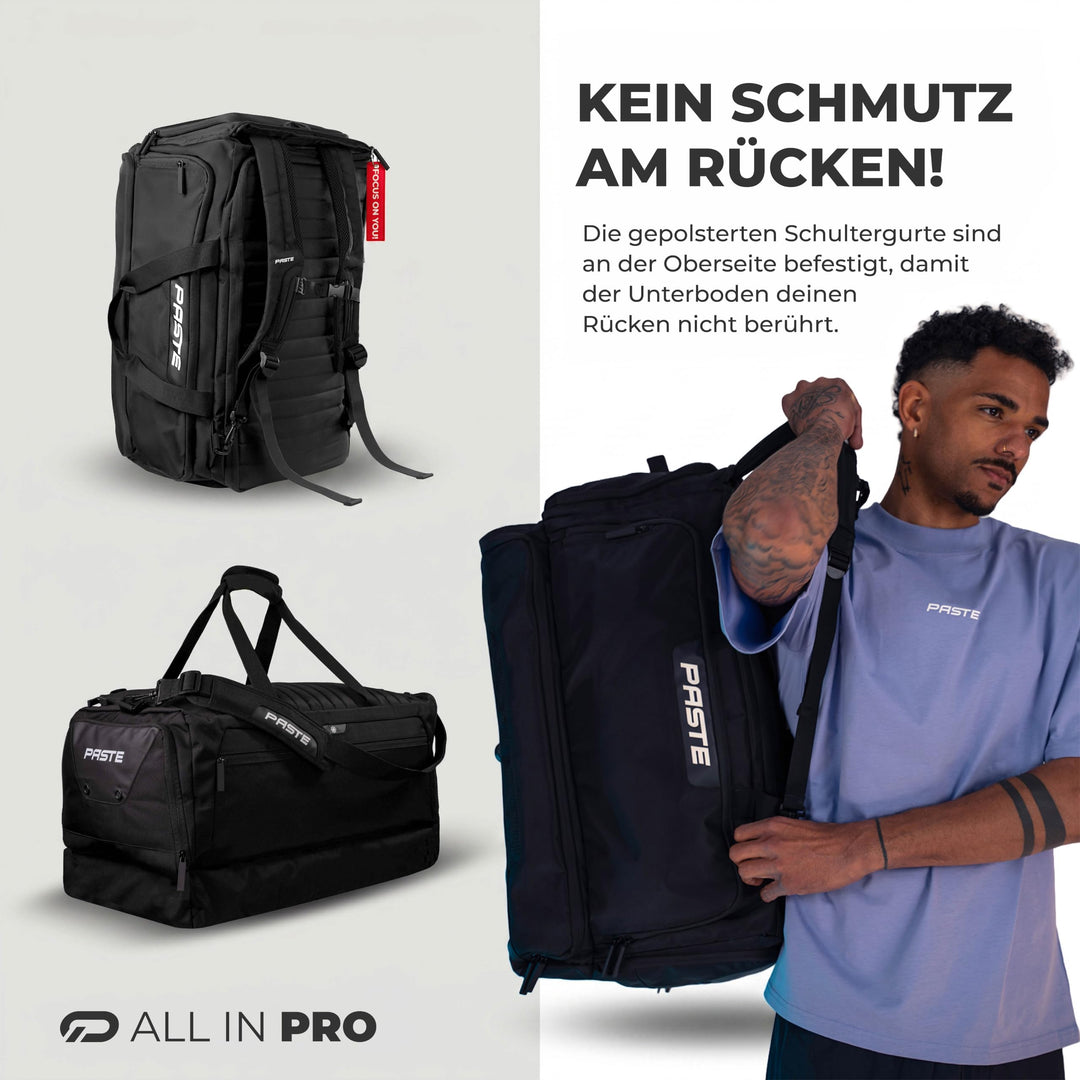 Sporttasche 68L mit Rucksackfunktion, Kühl- &amp; Schuhfach Schwarz - Bild 2