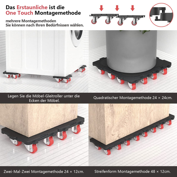 Möbel-Transportroller Set mit Möbelheber 4 Rollen 360° - Bild 5