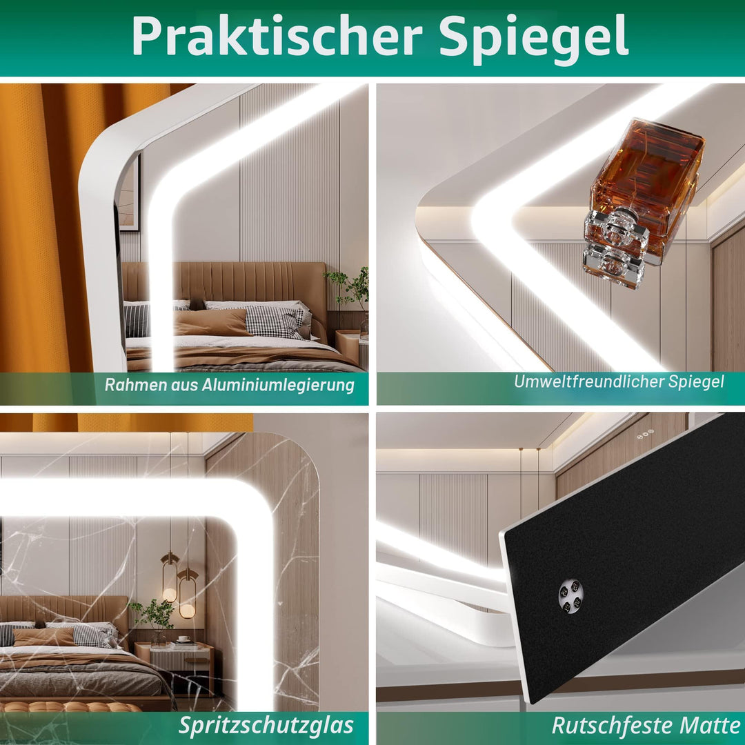 Schminkspiegel mit LED-Beleuchtung 55x45 cm 10x Vergrösserung Touch - Bild 6