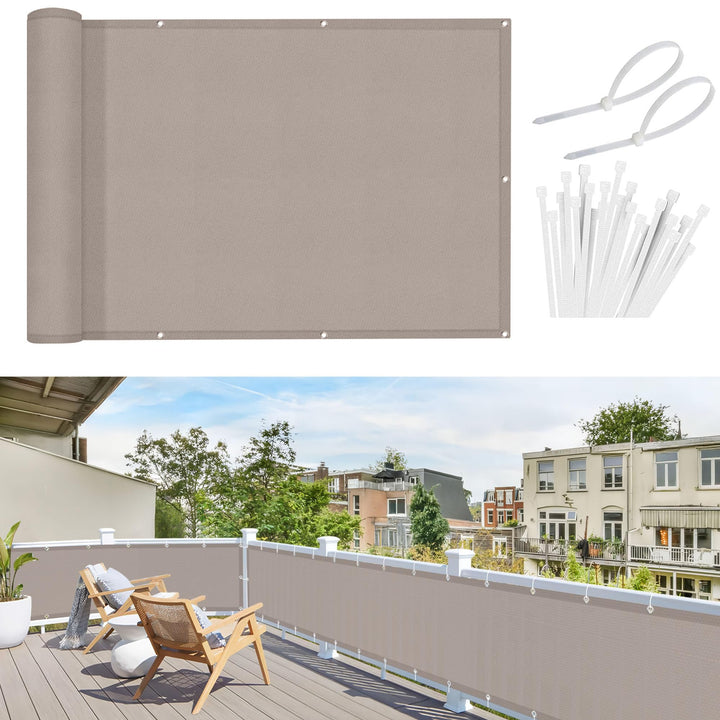 Balkonsichtschutz 90x600cm Polyester blickdicht taupe mit Kabelbinder