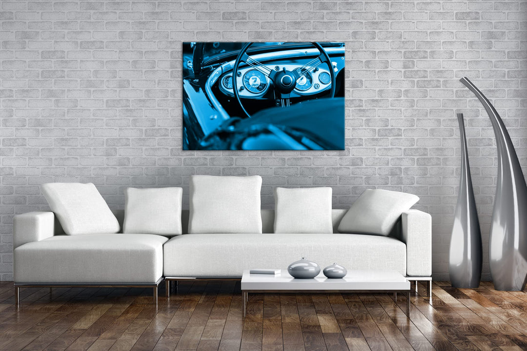 Leinwandbild Roter Cabrio Oldtimer 80x60 cm Blau Monochrom - Bild 2