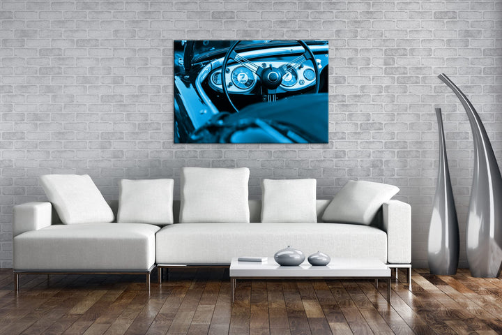 Leinwandbild Roter Cabrio Oldtimer 80x60 cm Blau Monochrom - Bild 2