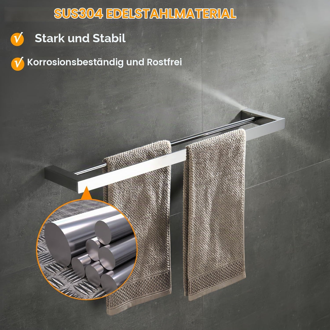Handtuchstange doppelt Edelstahl poliert 40 cm Wandmontage - Bild 2