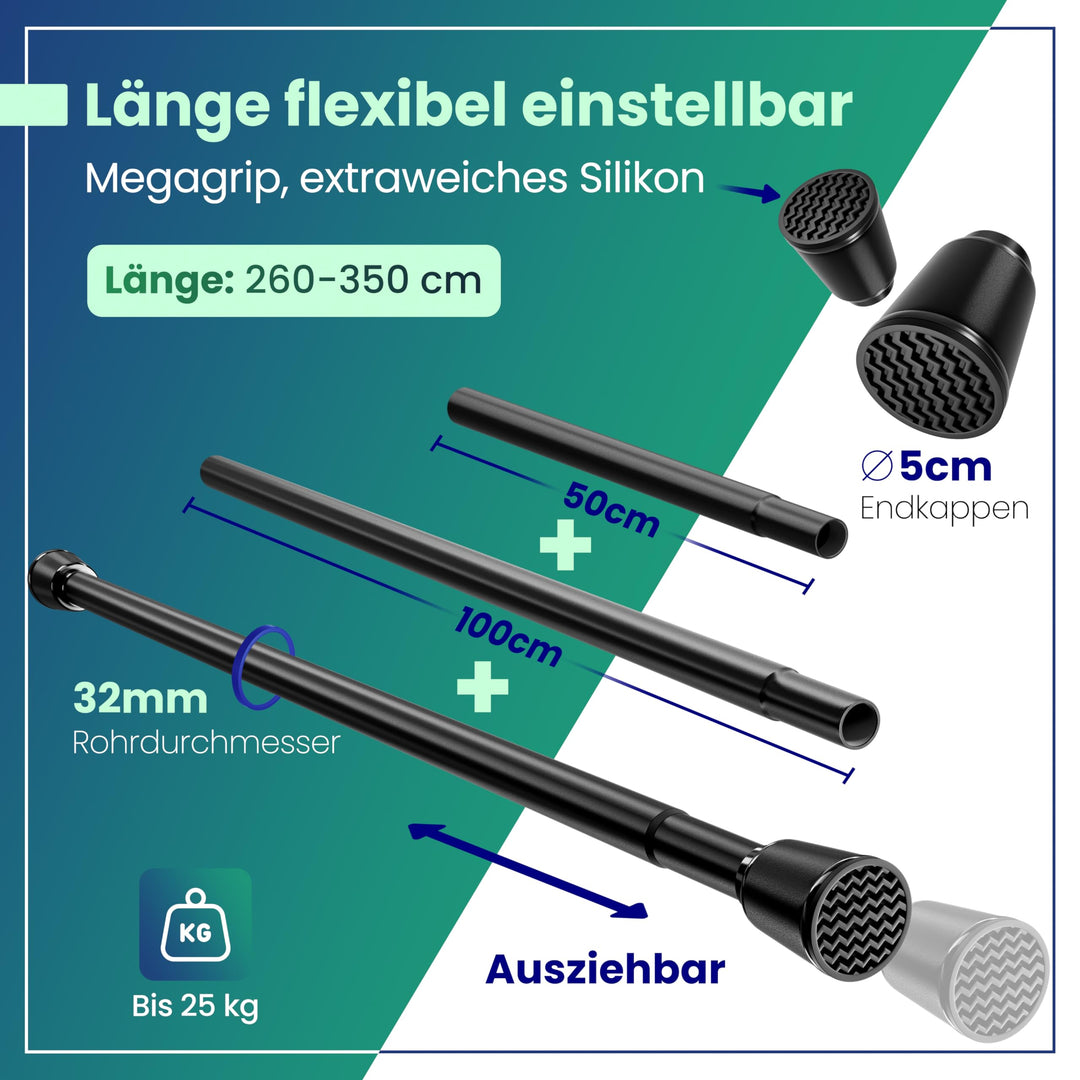 Teleskopstange ohne Bohren Schwarz 260-350cm Ø32mm Karbonstahl - Bild 2