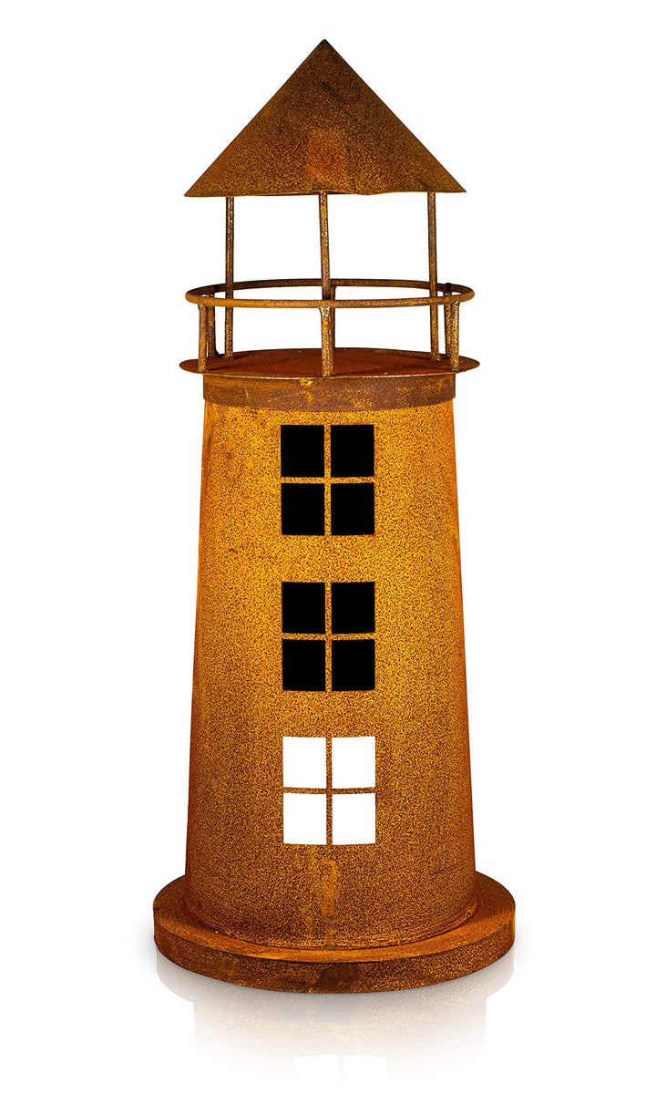 Leuchtturm Deko Skulptur Edelrost Metall für Garten und Terrasse