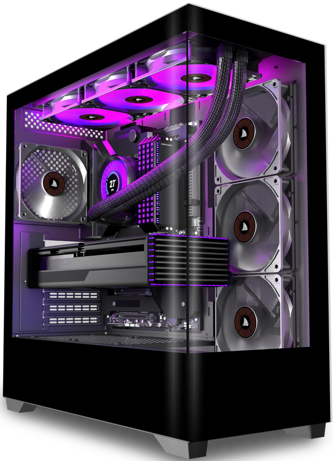 PC Gehäuse ATX Mid Tower 270° Panorama-Glas 4 Lüfter vorinstalliert - Bild 11
