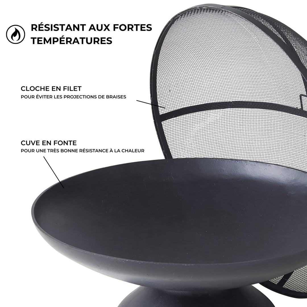 Feuerschale Gusseisen mit Funkenschutzhaube Ø58cm für Terrasse - Bild 2