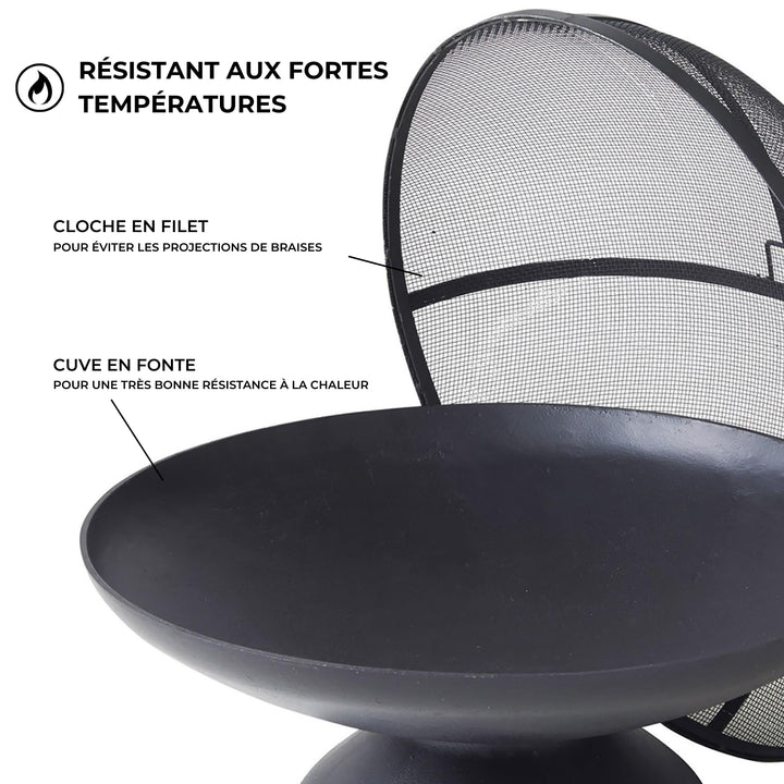 Feuerschale Gusseisen mit Funkenschutzhaube Ø58cm für Terrasse - Bild 2