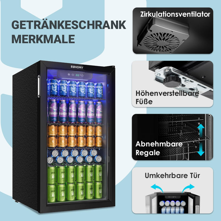 Getränkekühlschrank 90L Glastür Schwarz 126 Dosen Kompressor - Bild 6