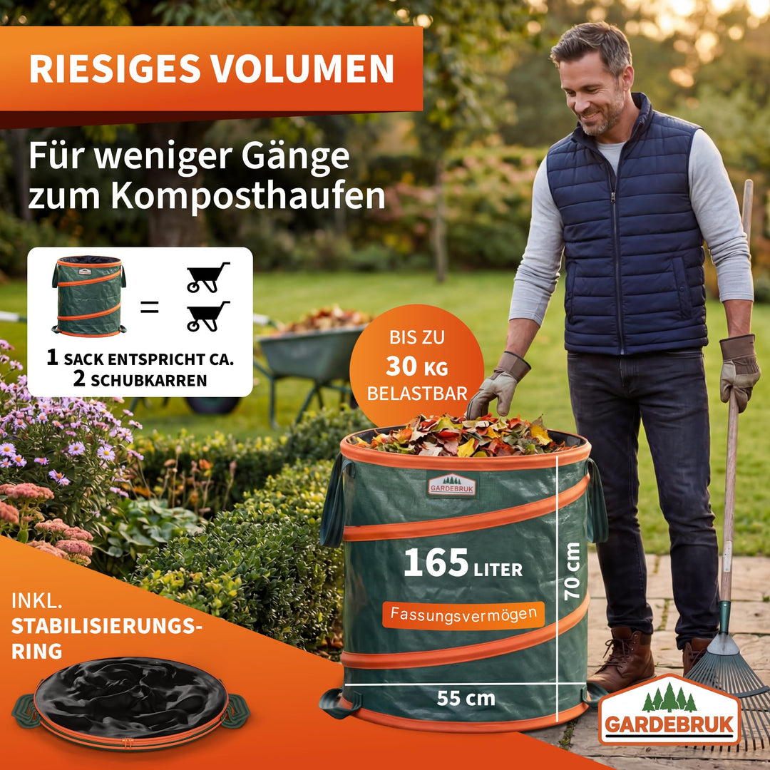 Gartenabfallsack Pop-Up 3er-Set 165 L Polyethylen mit Kordel - Bild 5
