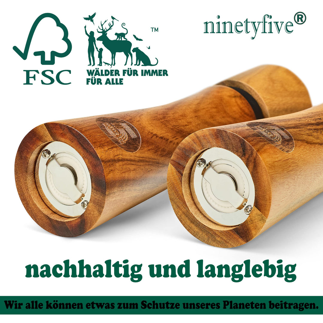 Salz- und Pfeffermühlen Set Akazienholz mit Keramikmahlwerk 21cm - Bild 7