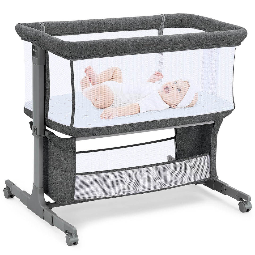 Beistellbett Baby mit Rollen 7-fach höhenverstellbar dunkelgrau