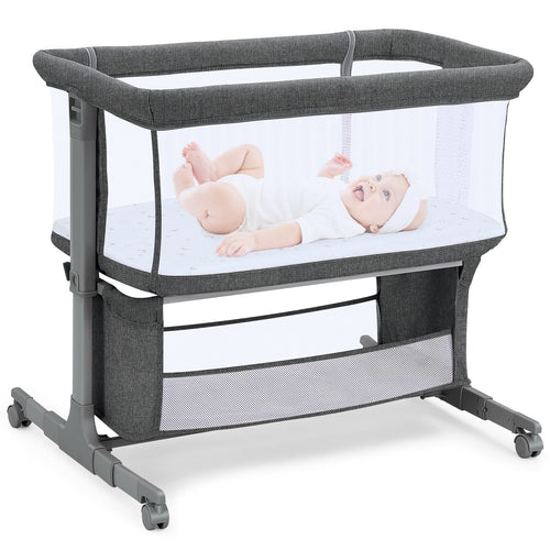 Beistellbett Baby mit Rollen 7-fach höhenverstellbar dunkelgrau