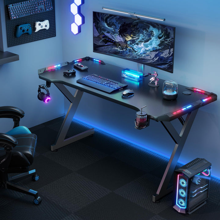 Gaming Tisch mit RGB-LED 100x60 cm Kohlefaser-Optik Schwarz - Bild 2
