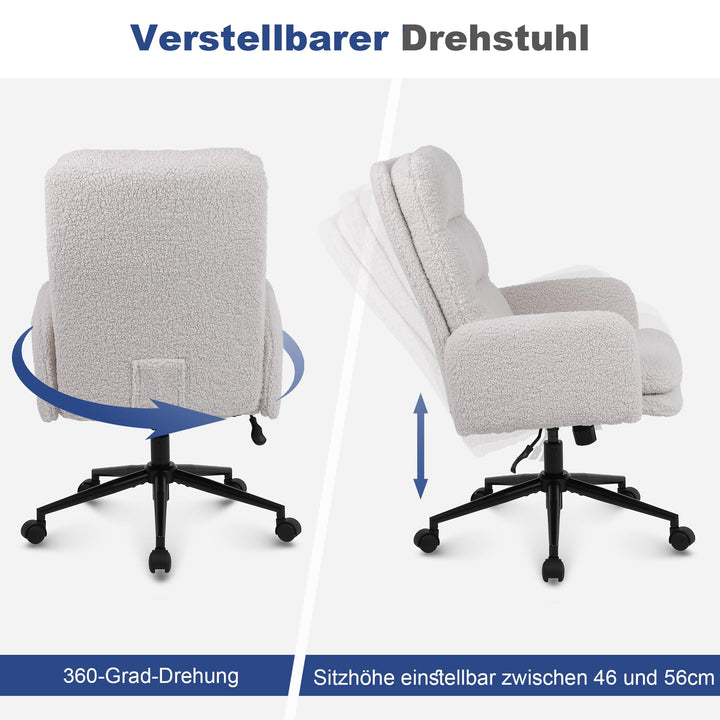 Schreibtischstuhl Kunstfell Kaschmir Creme höhenverstellbar 360° - Bild 6