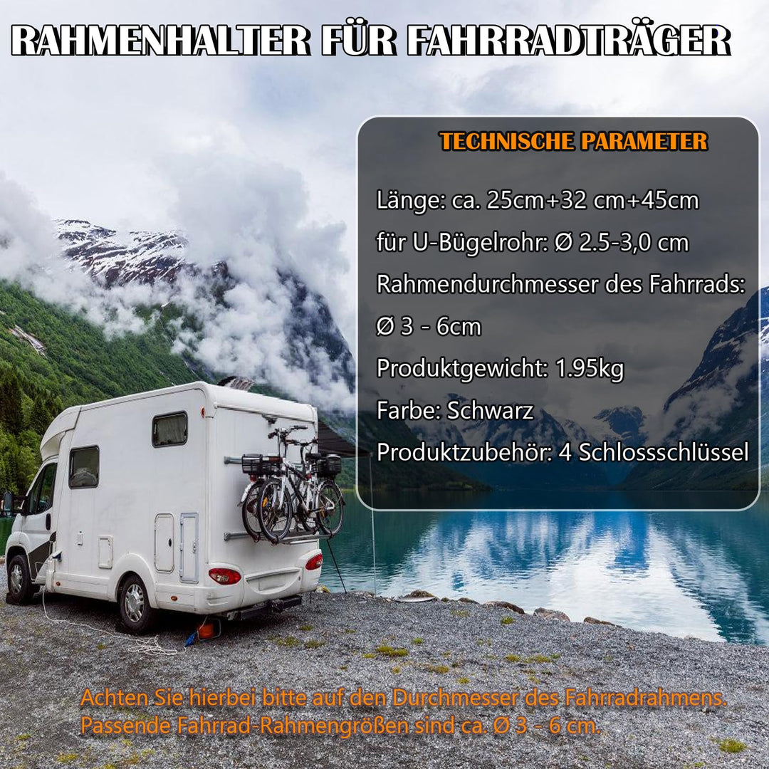 Fahrradträger Rahmenhalter Aluminium 3er-Set 25/32/45 cm mit Schloss - Bild 4