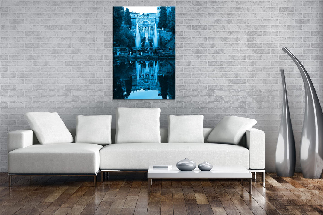 Leinwandbild Brunnen Italien Monochrom Blau 80x60 cm - Bild 2
