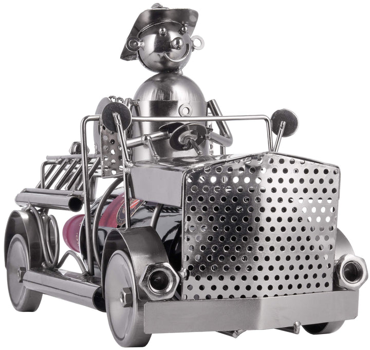 Weinflaschenhalter Feuerwehrauto Metall Silber mit Grußkarte - Bild 4